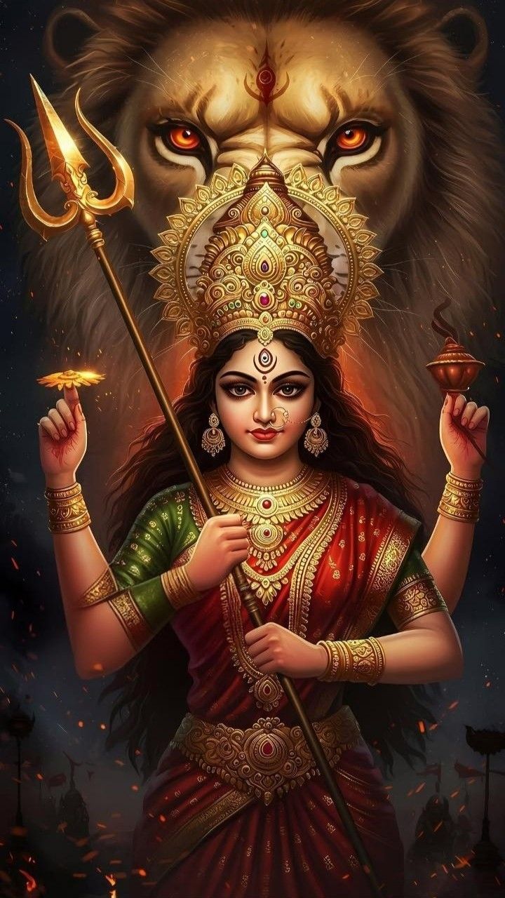 Ambe Maa riding a majestic lion