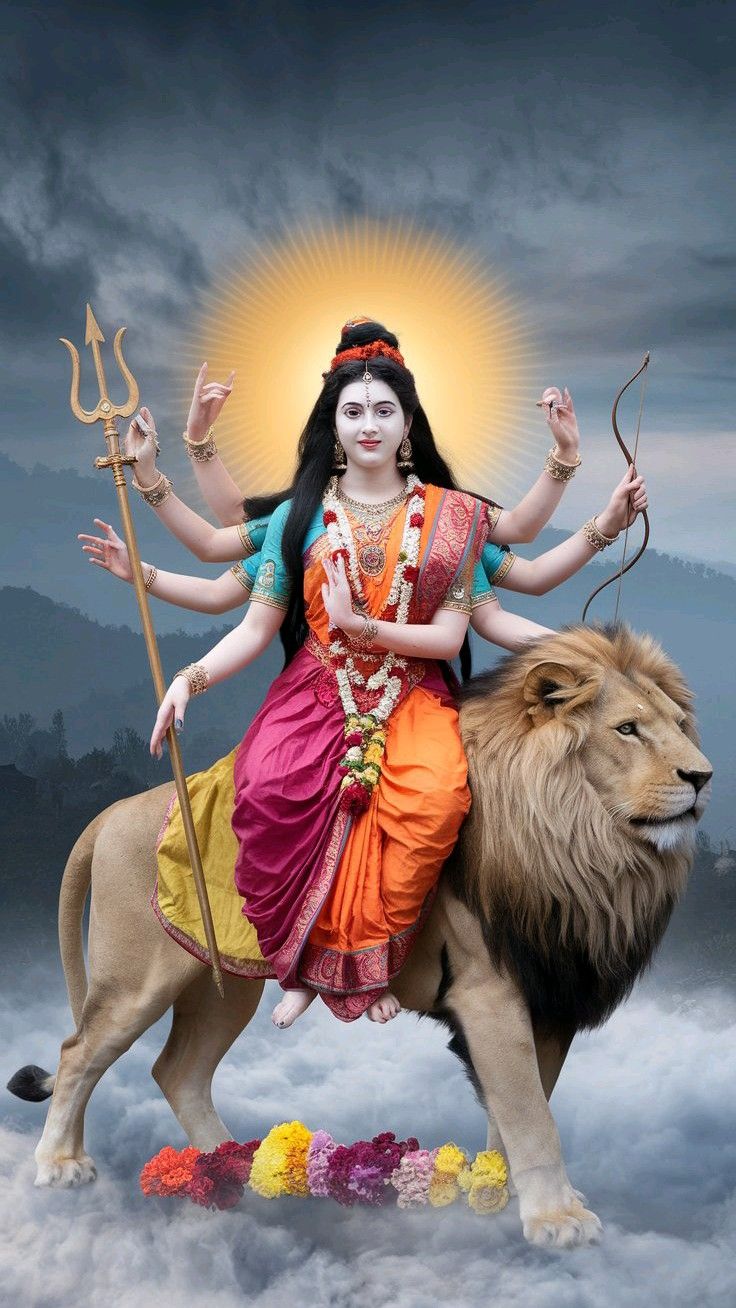 Ambe Maa riding a majestic lion