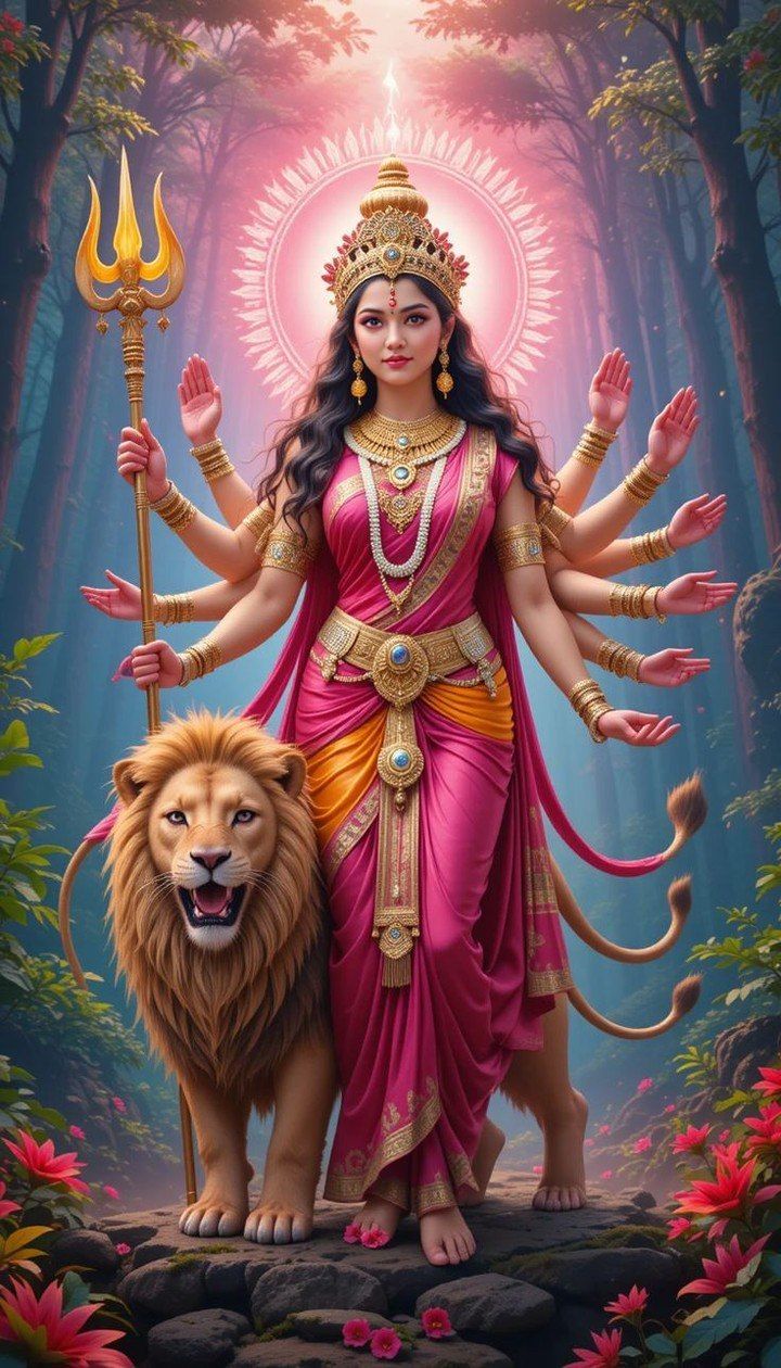 Ambe Maa with lion and trident