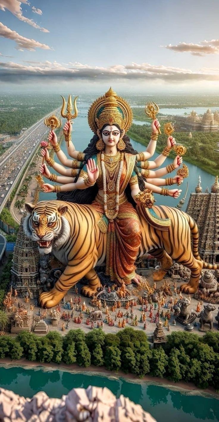 Maa Durga riding a tiger, divine wallpaper