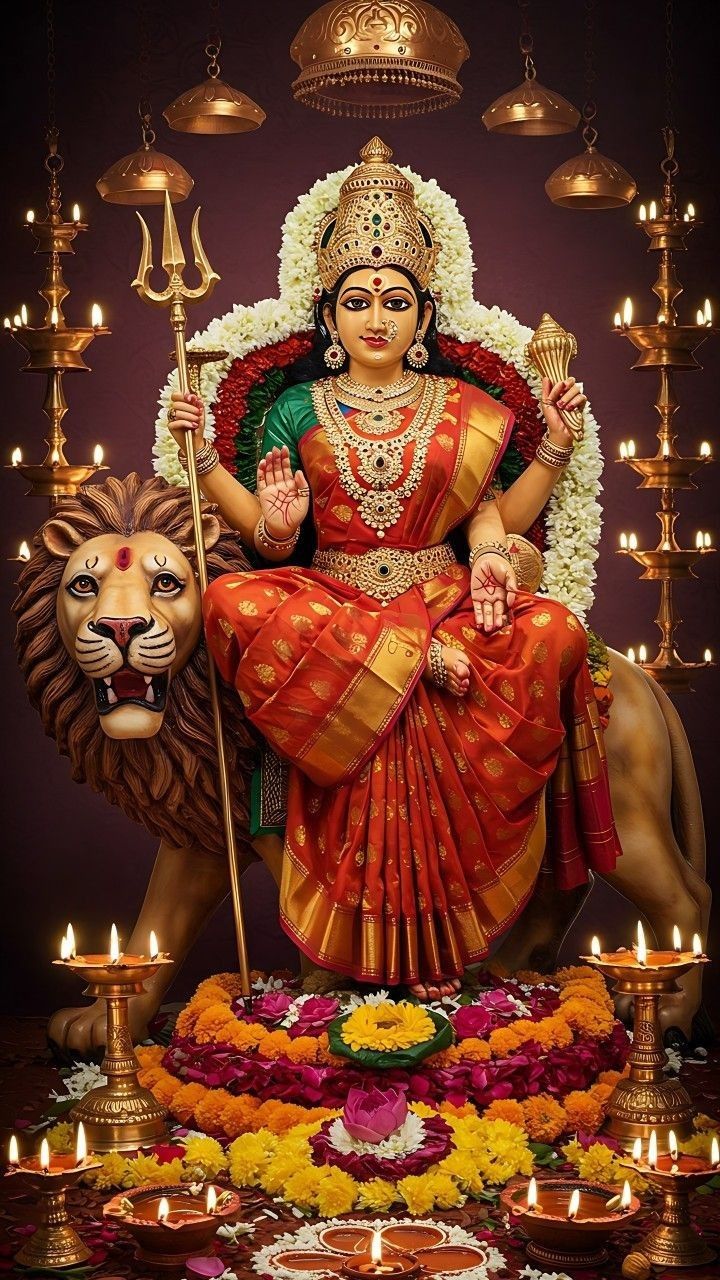 Ambe Maa seated on a lion