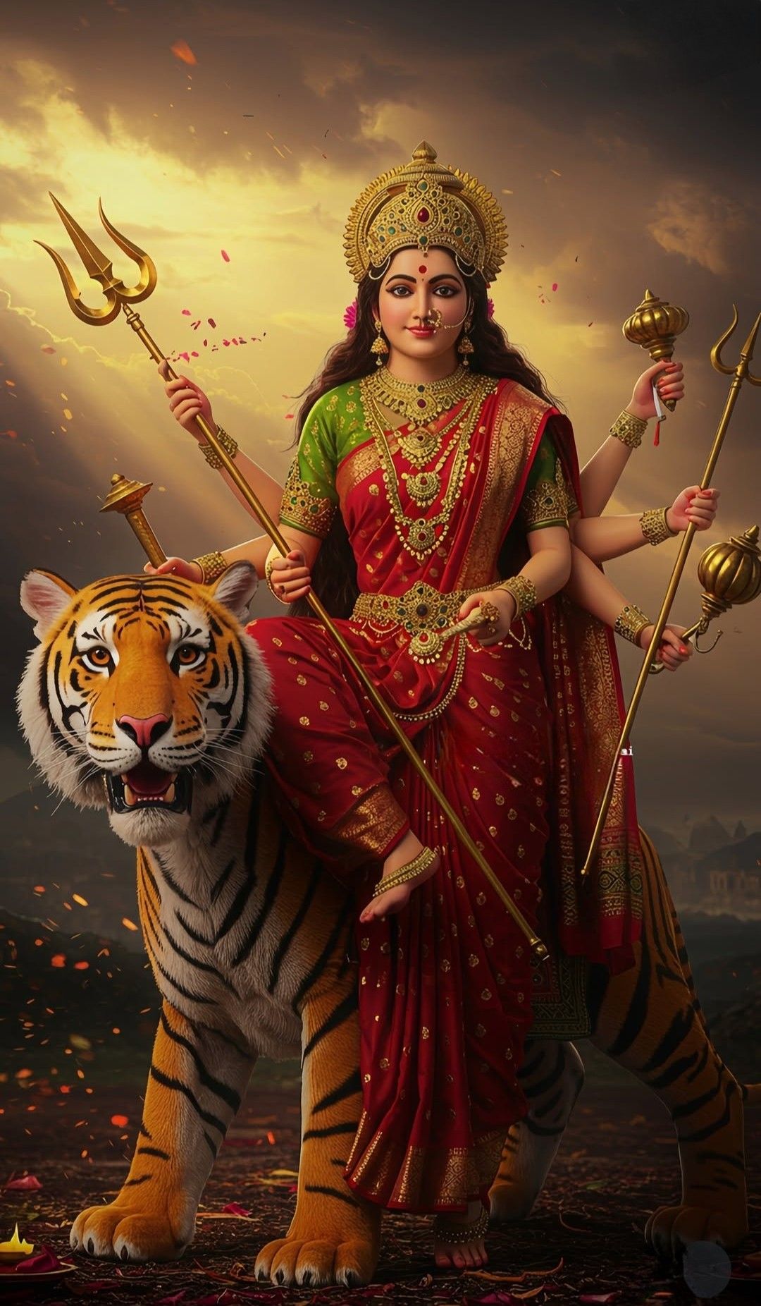 Ambe Maa riding a tiger, divine protection