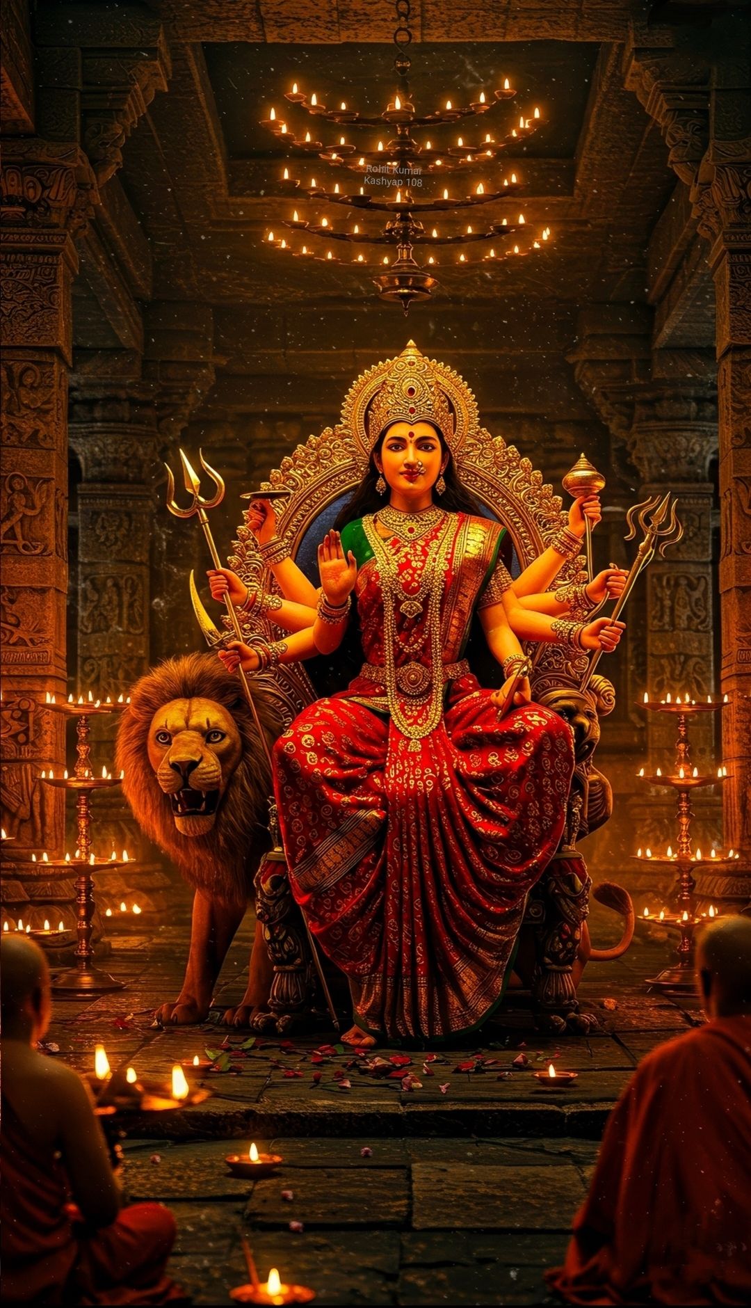 Goddess Durga seated on lion