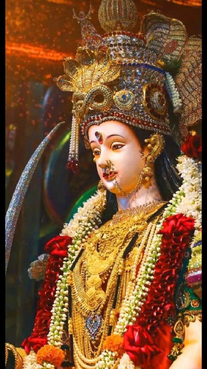 Beautiful Ambe Maa with floral crown.