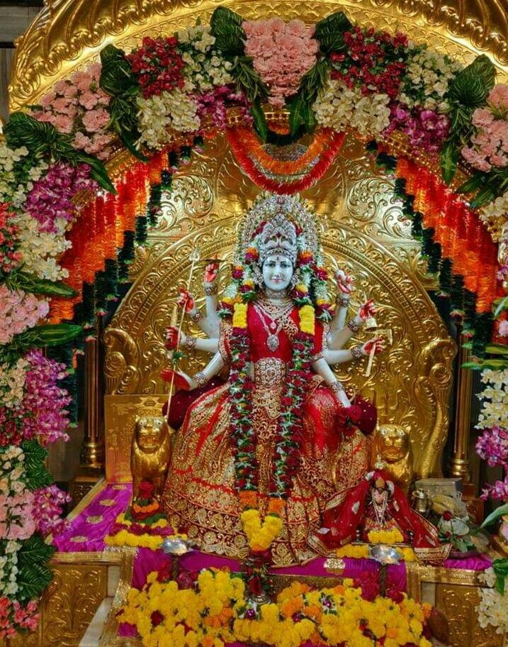 Ambe Maa adorned with flowers and gold
