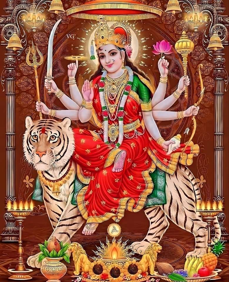 Ambe Maa riding a majestic tiger