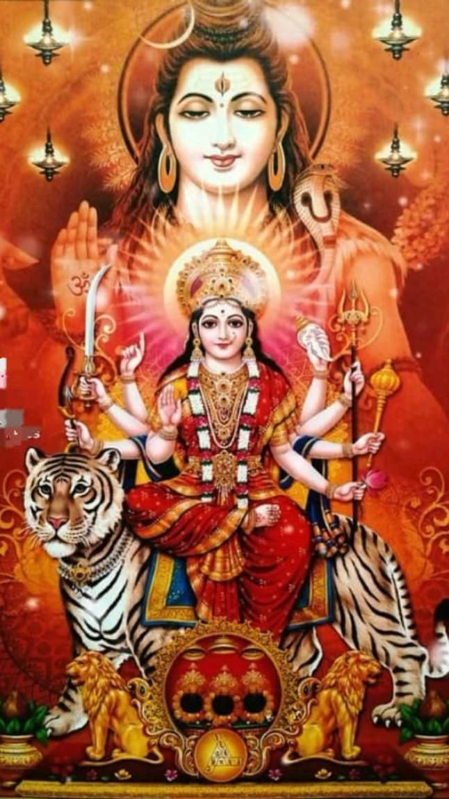 Durga Maa riding a tiger, divine wallpaper