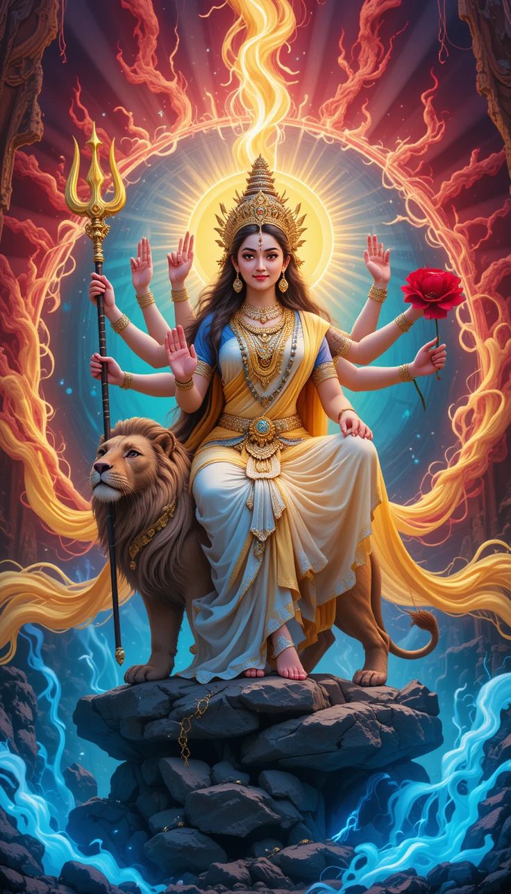 Ambe Maa seated on a lion