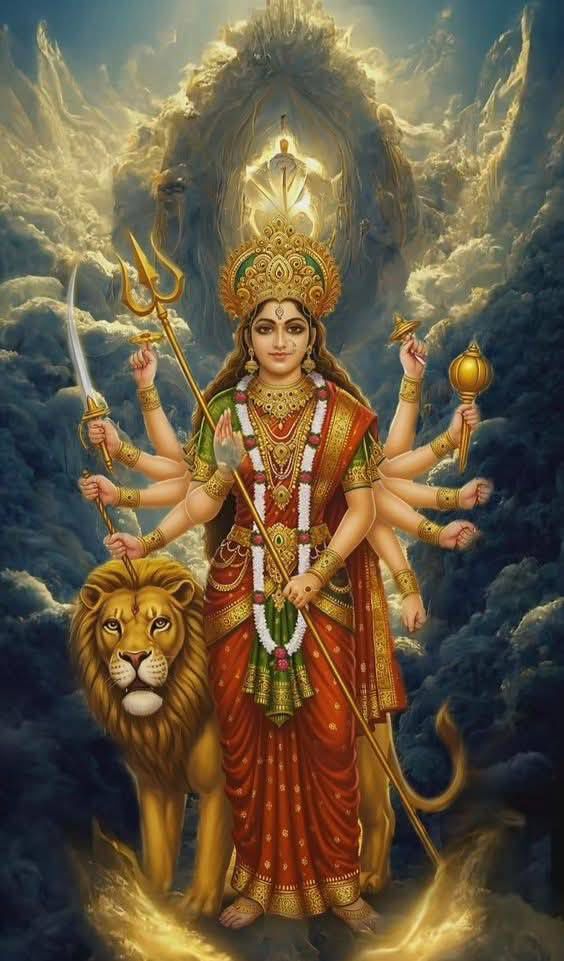 Goddess Durga riding a lion