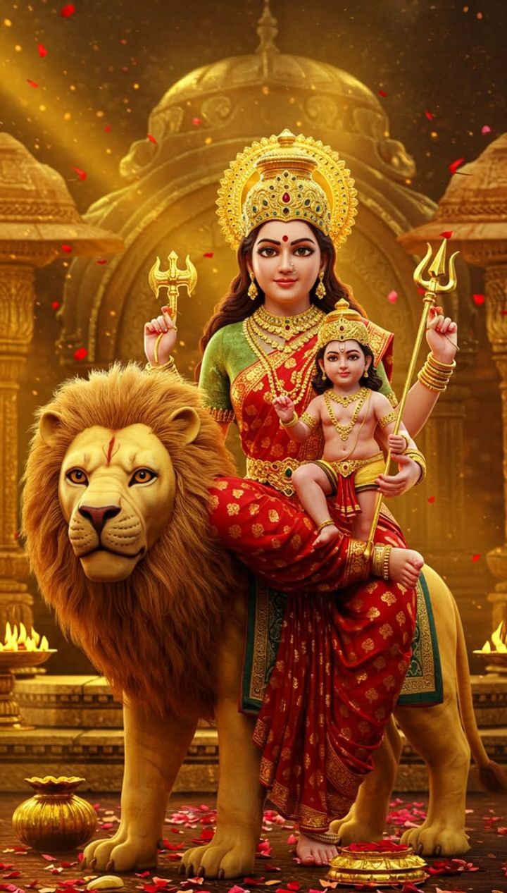 Ambe Maa with child on lion