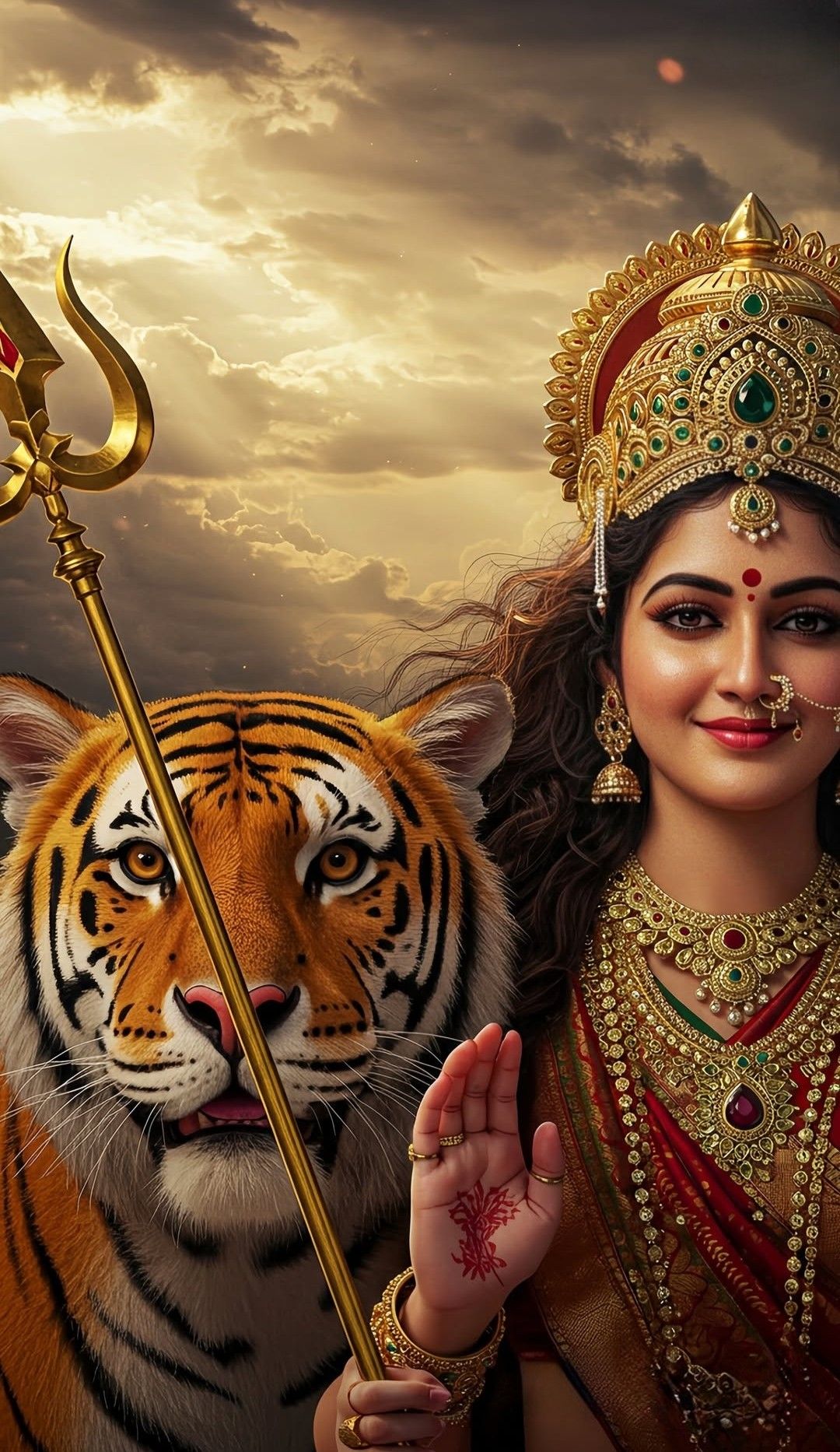 Ambe Maa with tiger and trident