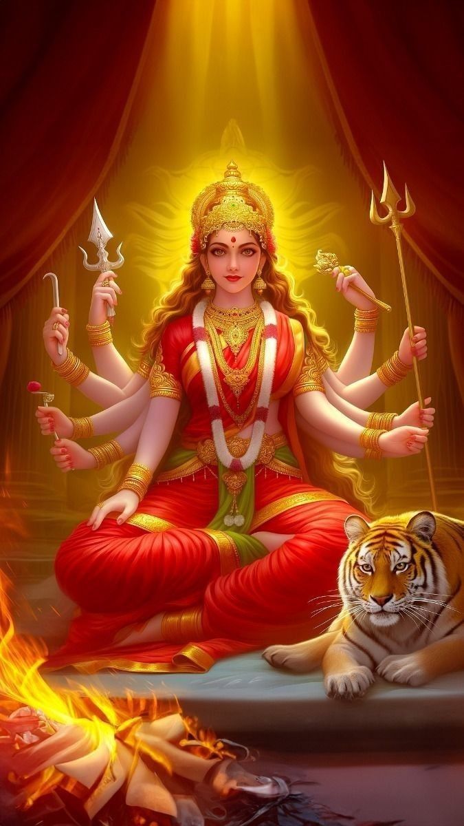 Divine Ambe Maa with lion and trident