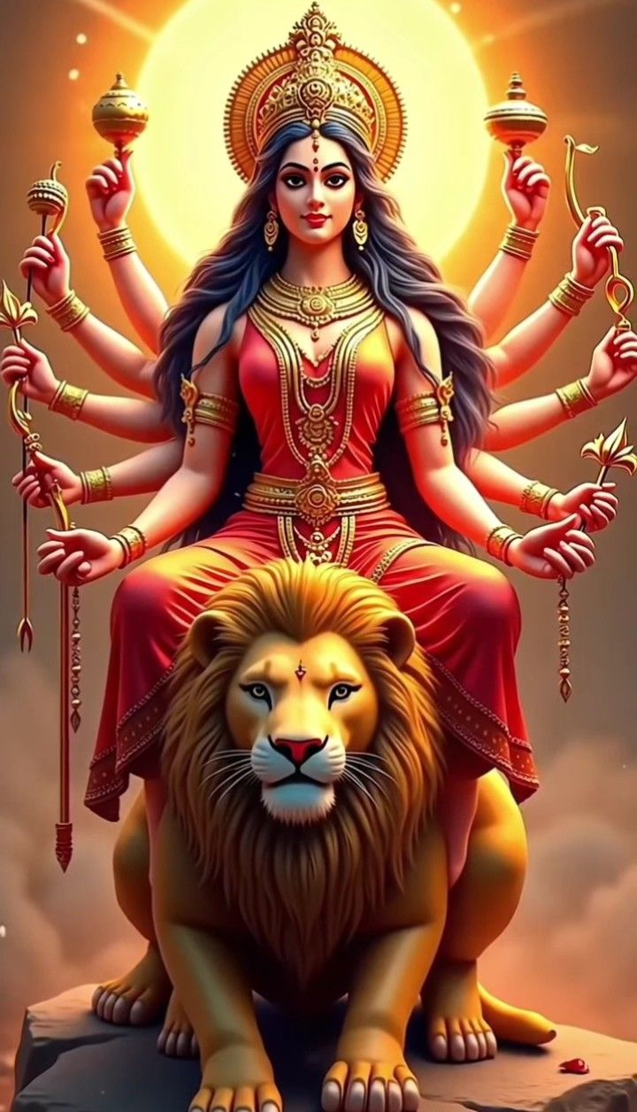 Durga Maa on a majestic lion