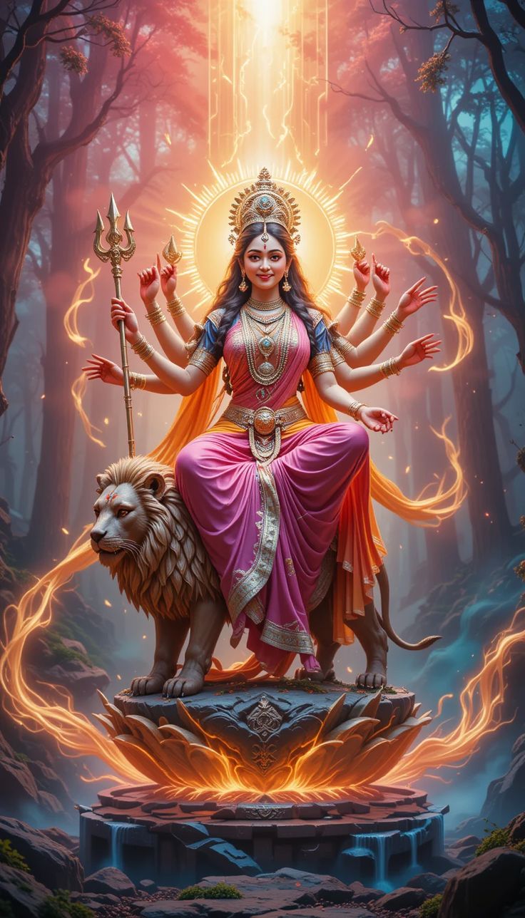Durga Maa riding a lion, divine power