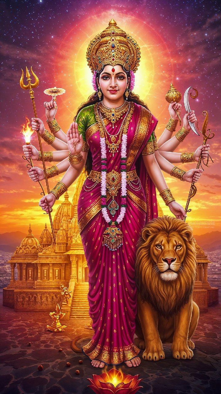 Ambe Maa with lion and trident