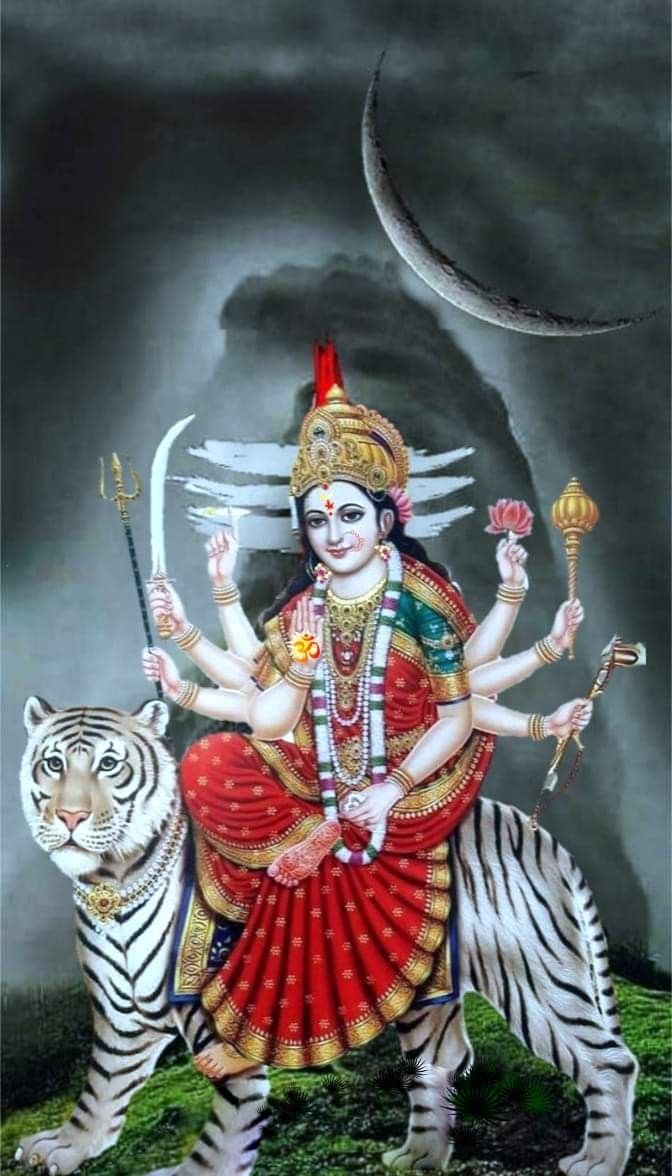 Goddess Durga rides a white tiger