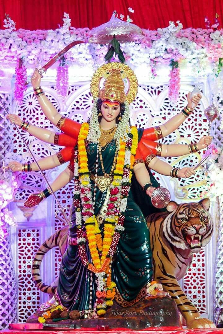 Ambe Maa riding a tiger, divine protection.