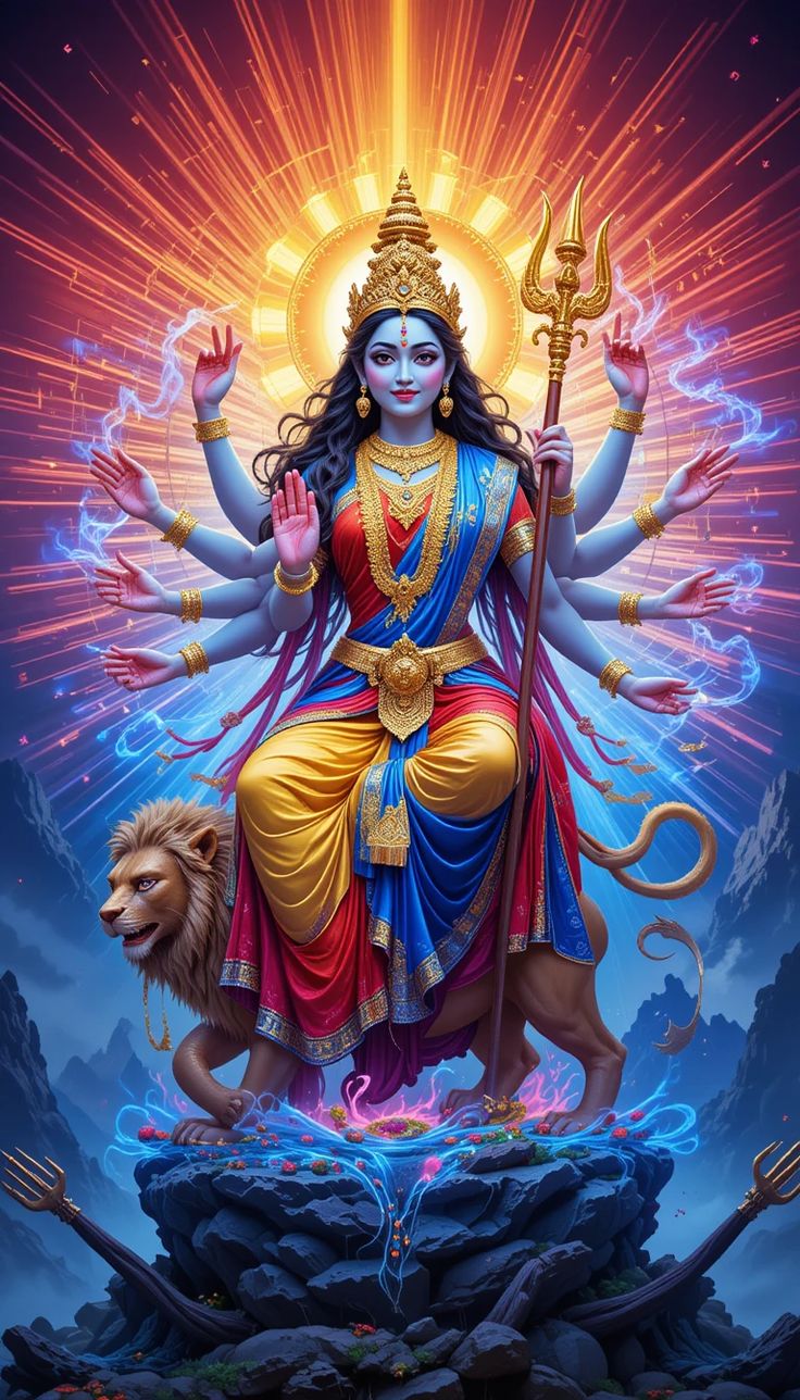 Ambe Maa seated on a lion