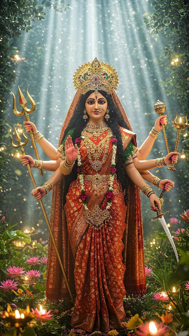 Ambe Maa with multiple arms and lotuses
