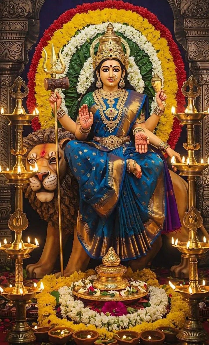 ambe maa seated on a lion