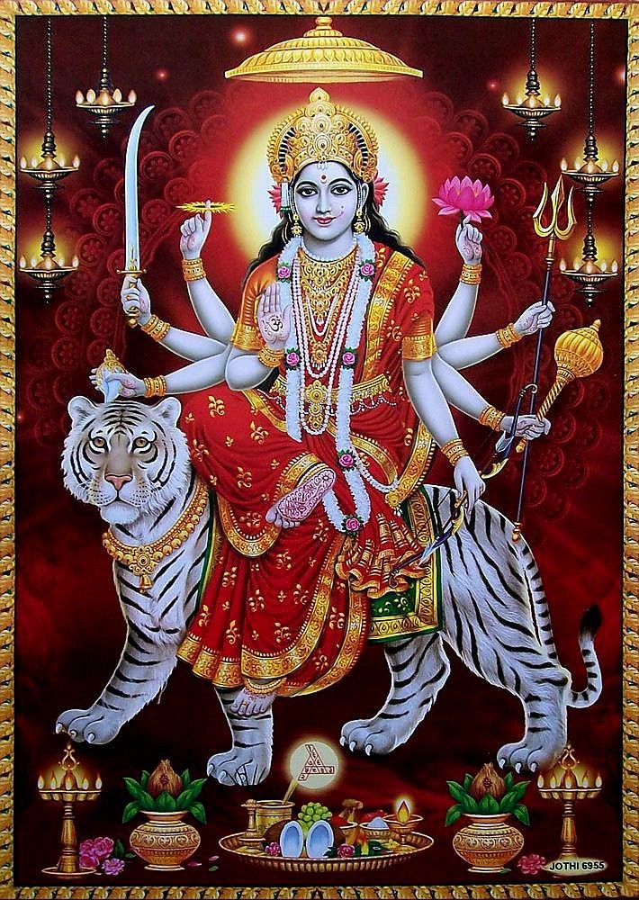 Ambe Maa riding a tiger, divine power