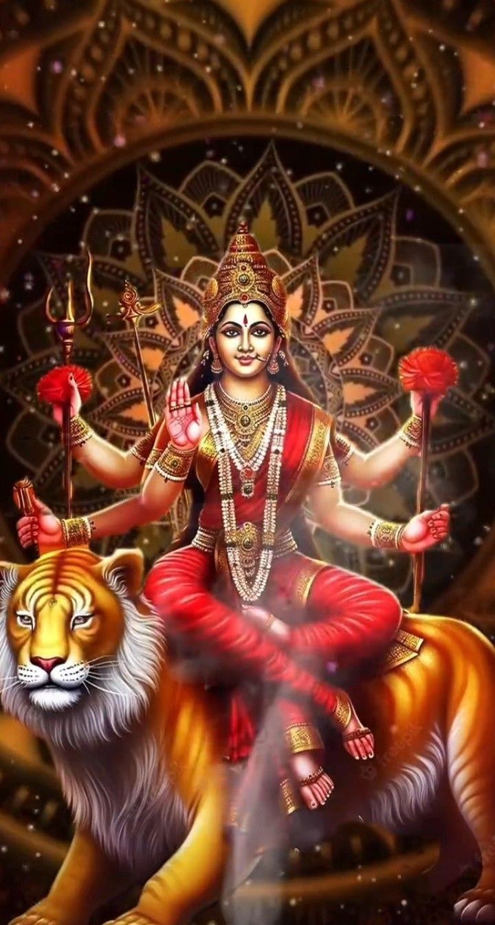 Ambe Maa riding a lion, divine goddess