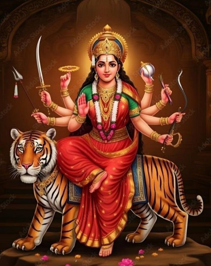 Ambe Maa seated on a tiger.