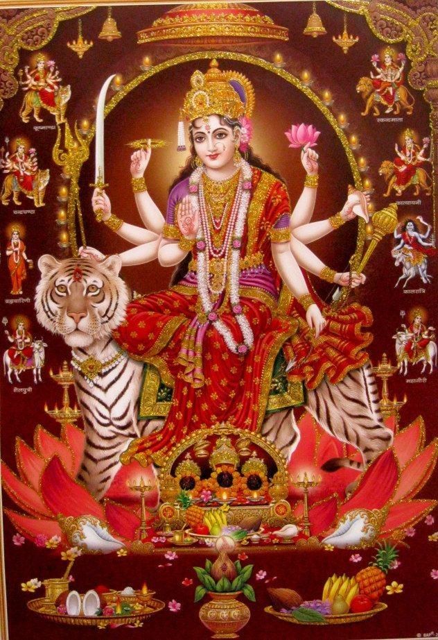 Ambe Maa riding a majestic white tiger