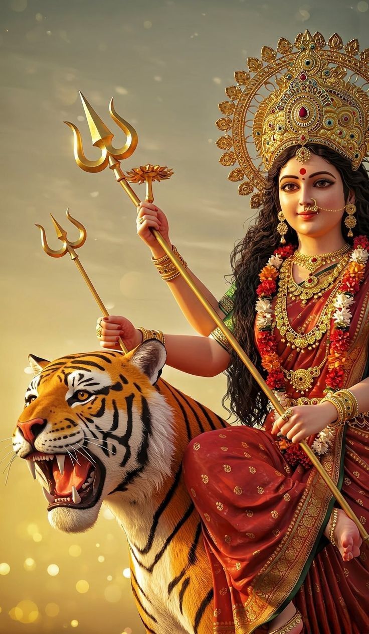 Ambe Maa riding a tiger, divine protection