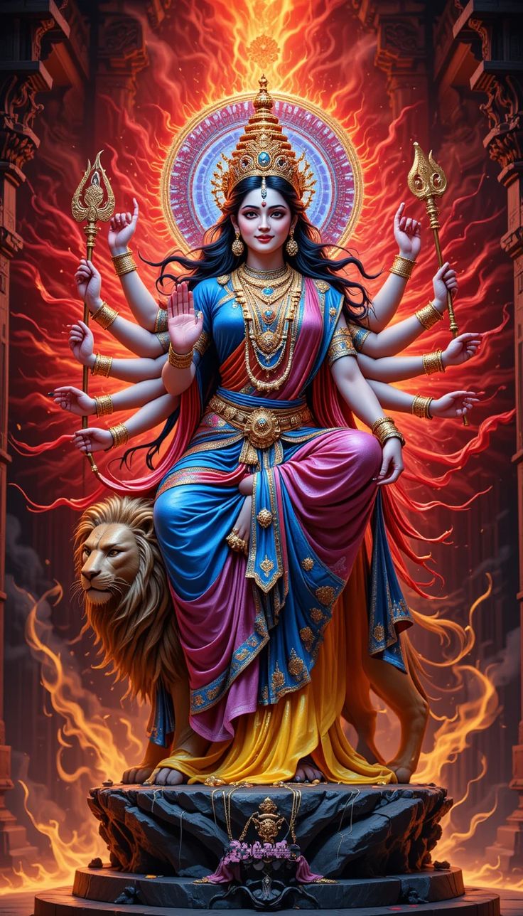 Powerful Ambe Maa seated on a lion