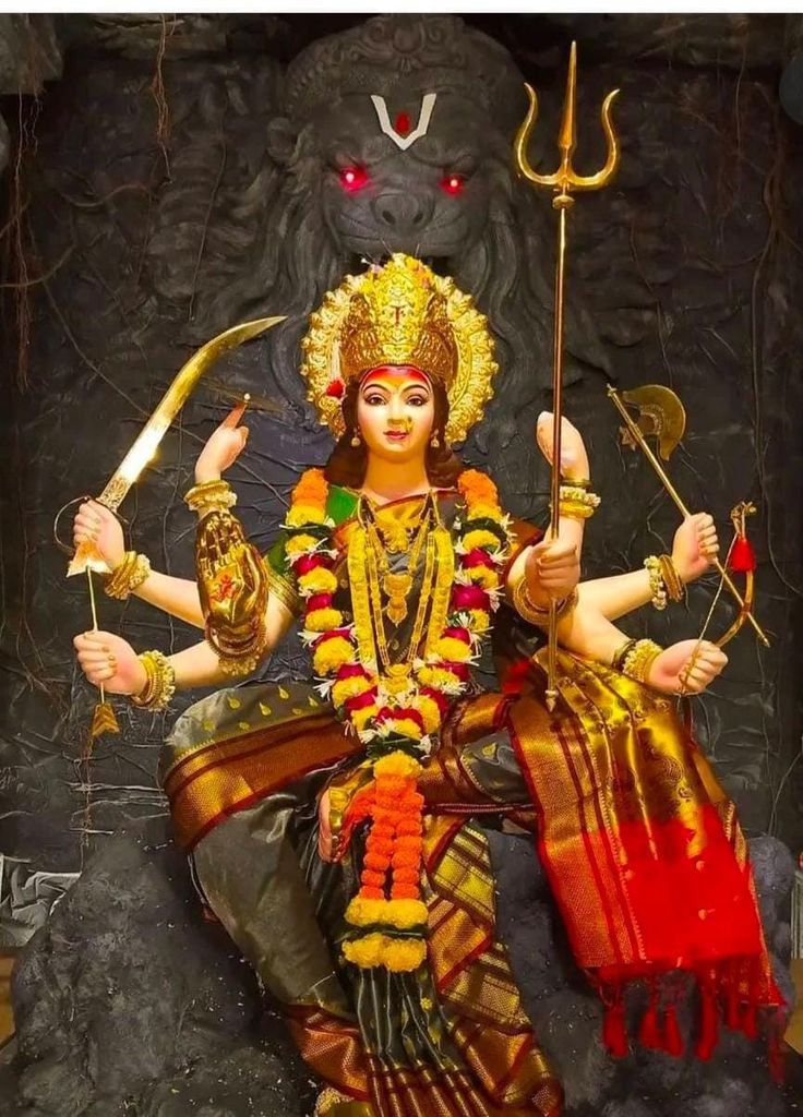 Powerful Ambe Maa with trident and lion