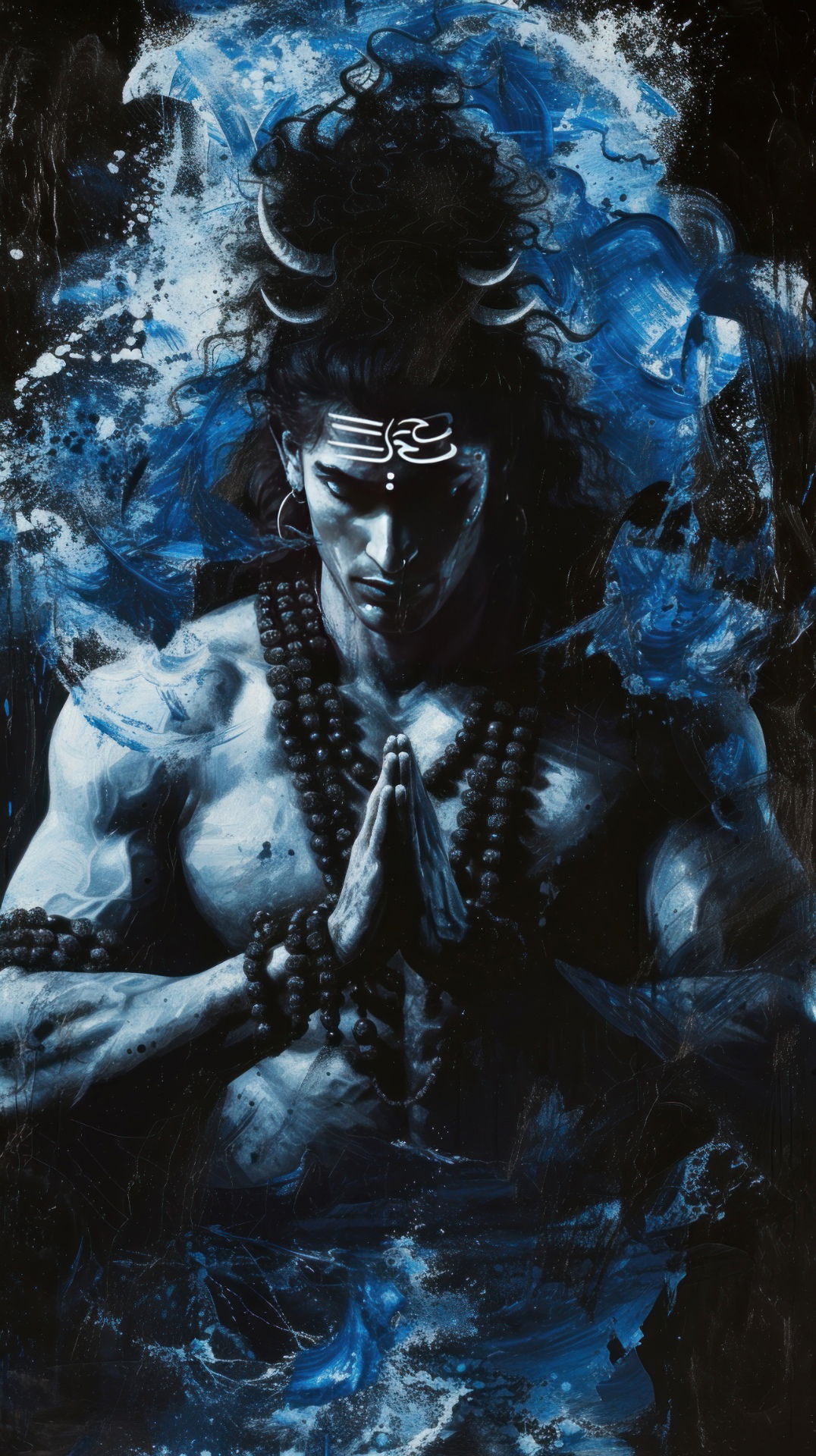 Blue-skinned Shiva in prayerful pose