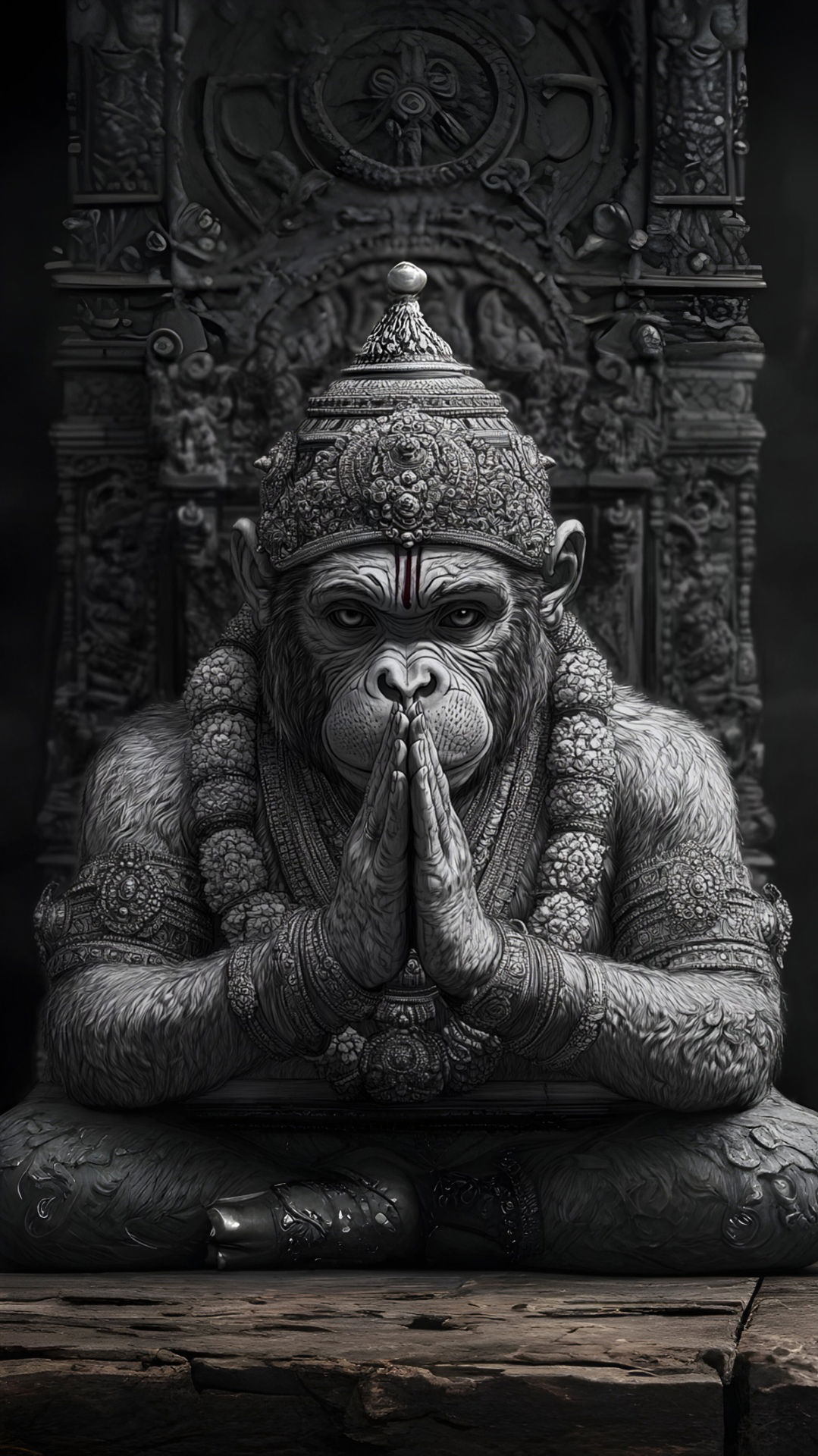 Hanuman in prayer, grayscale divine wallpaper