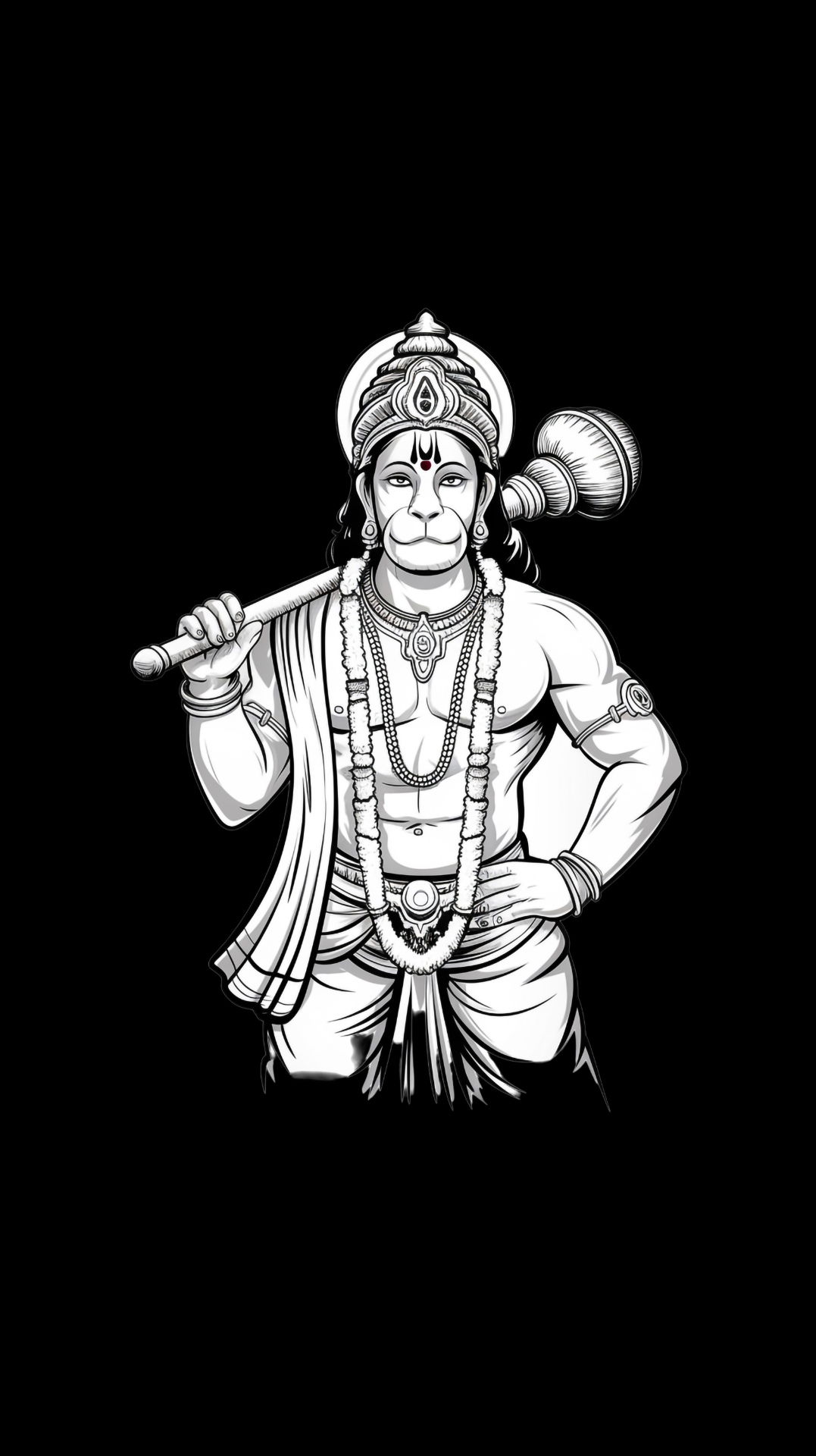 Hanuman holding mace, powerful devotee portrait