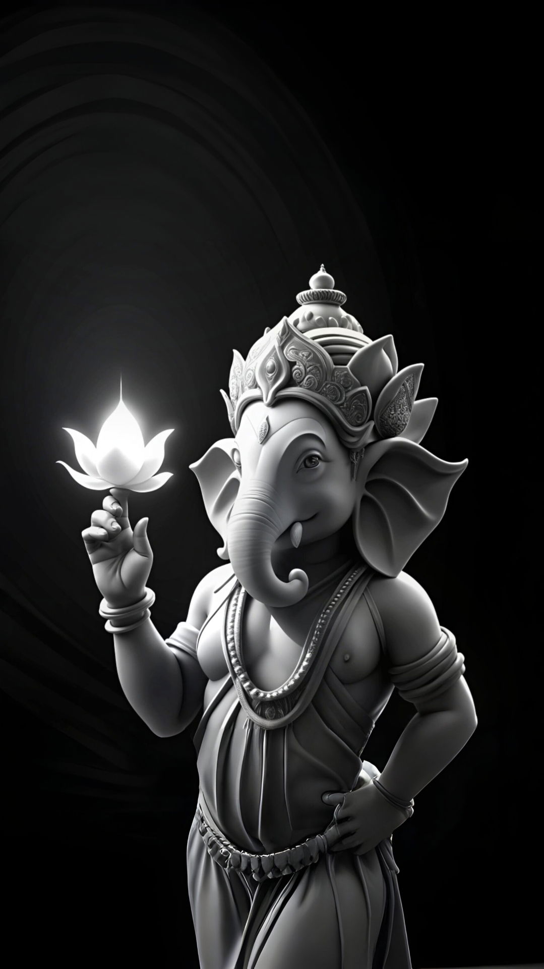 Lord Ganesha holding a glowing modak.