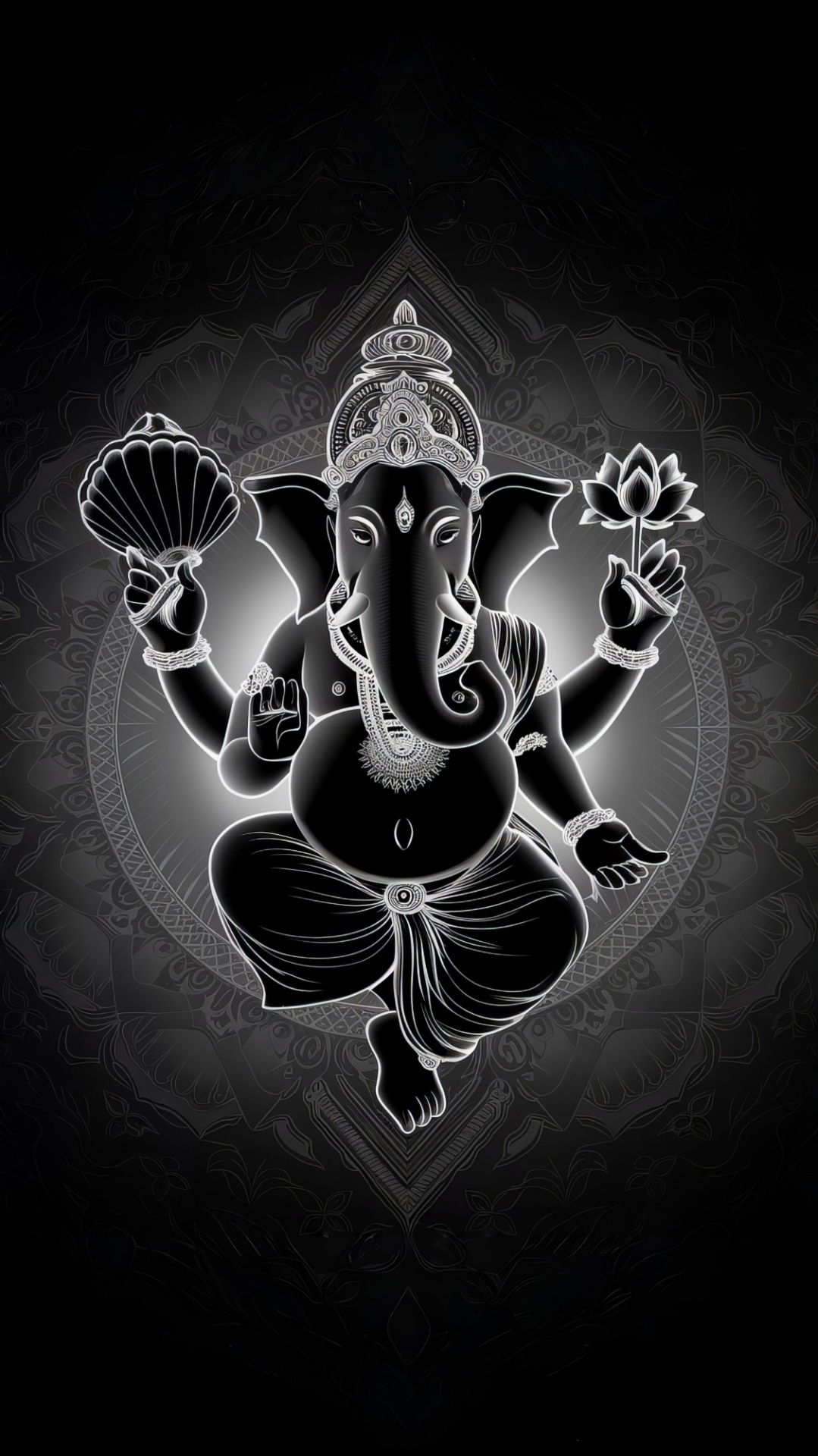 Lord Ganesha in mandala artwork.