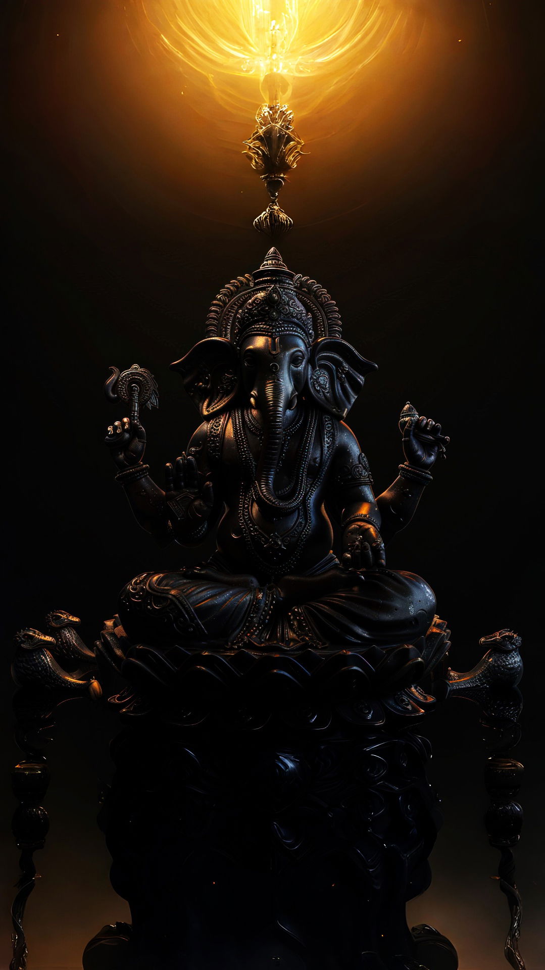 Lord Ganesha sits in cosmic glow