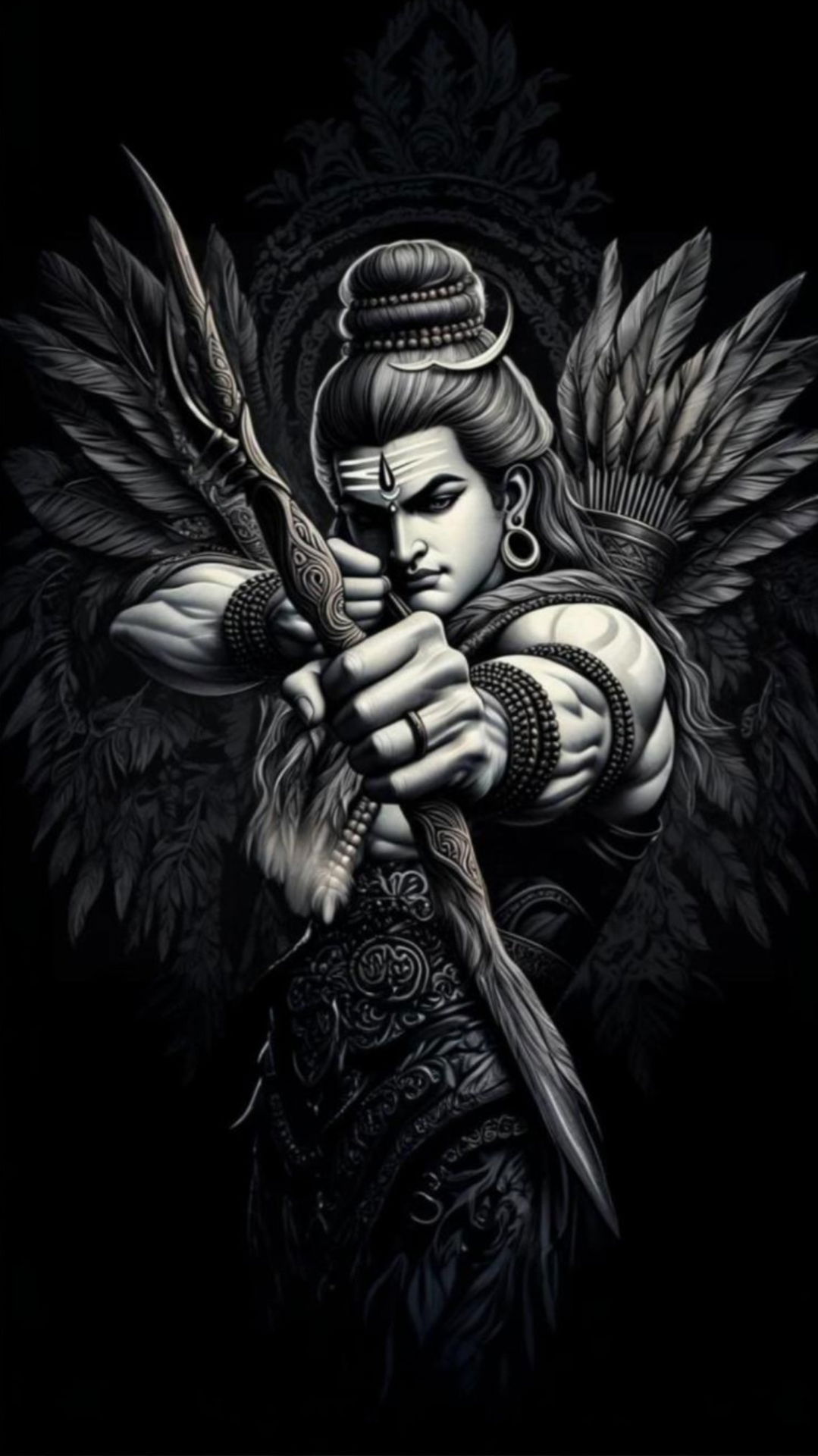 Powerful Shiva with wings and trident.