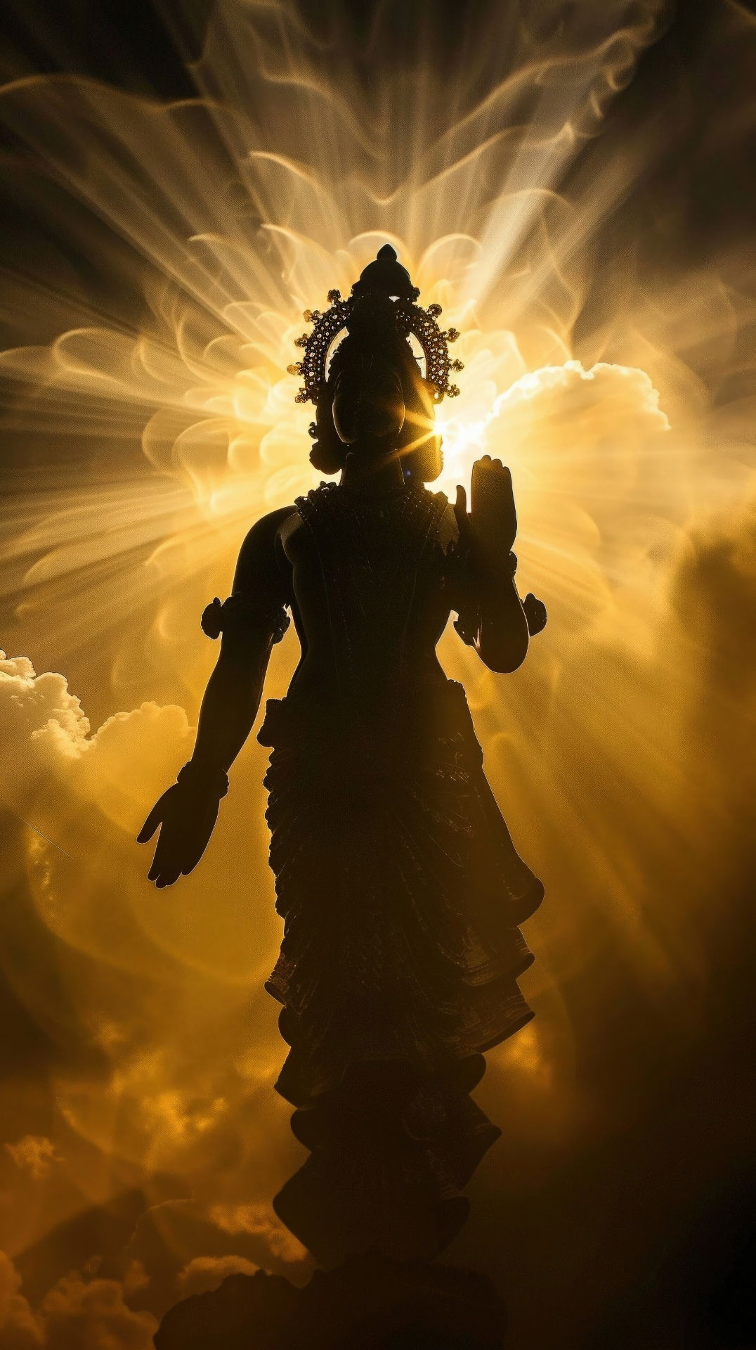 Silhouetted Shiva against golden backdrop