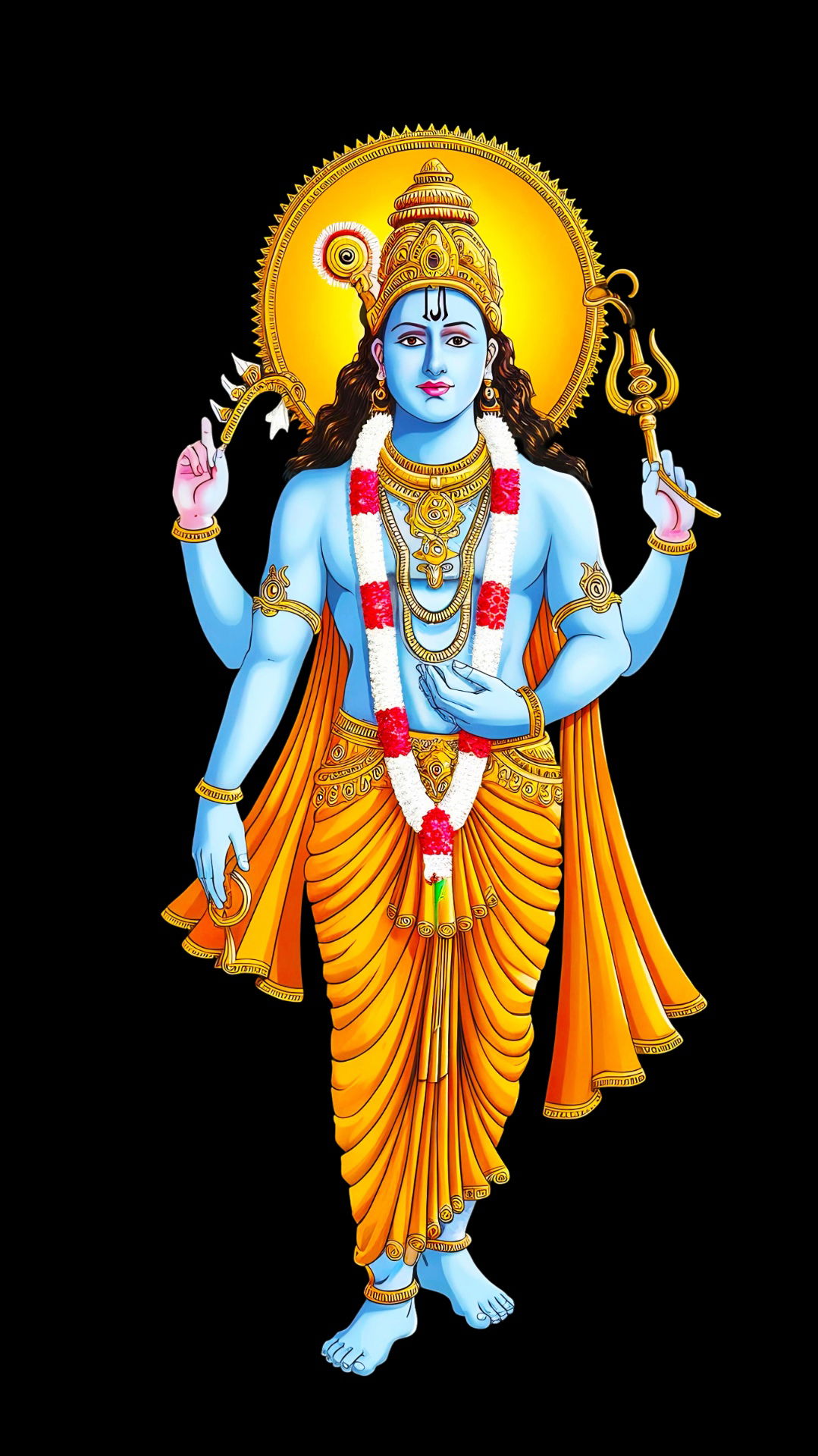 Lord Vishnu holding sacred emblems.