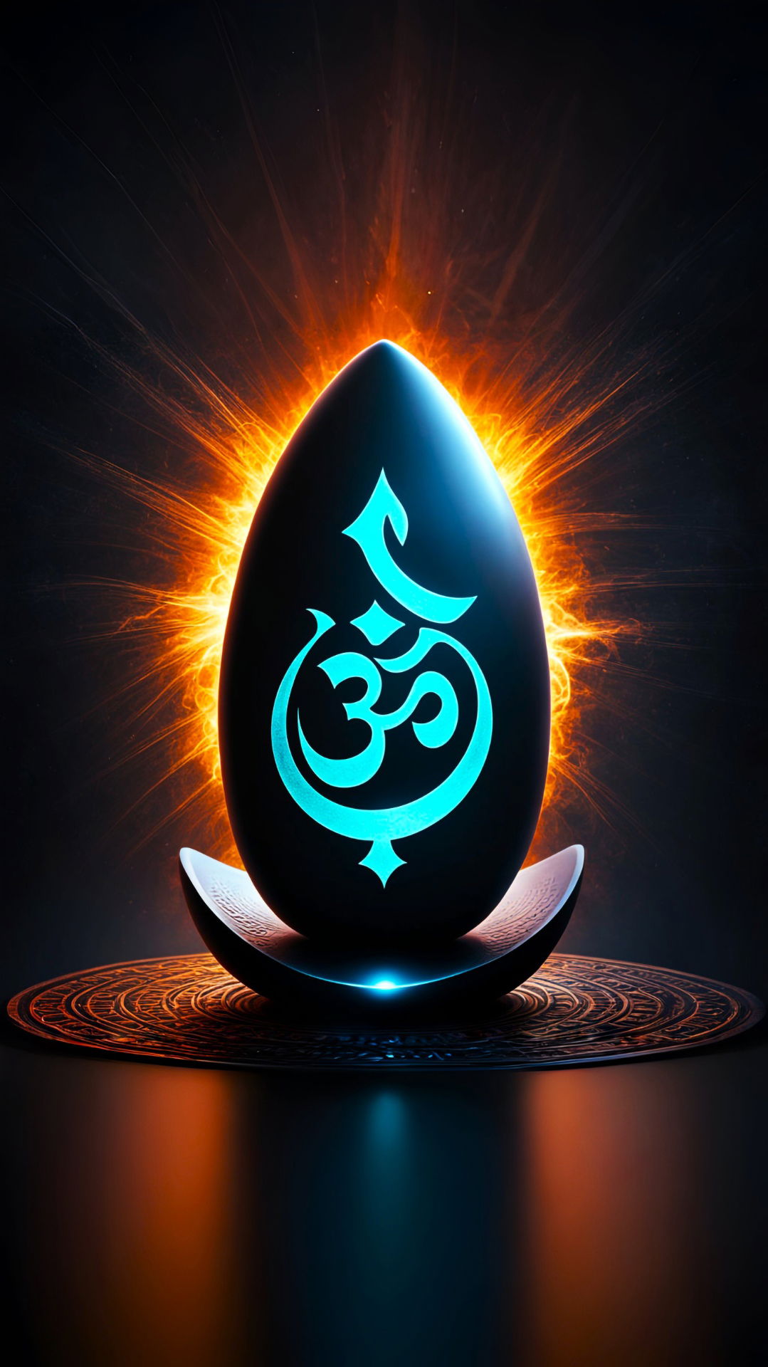 Radiant Om symbol on dark background.