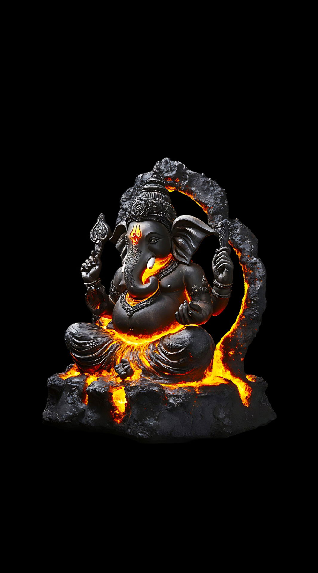 Lord Ganesha emerging from fiery rock