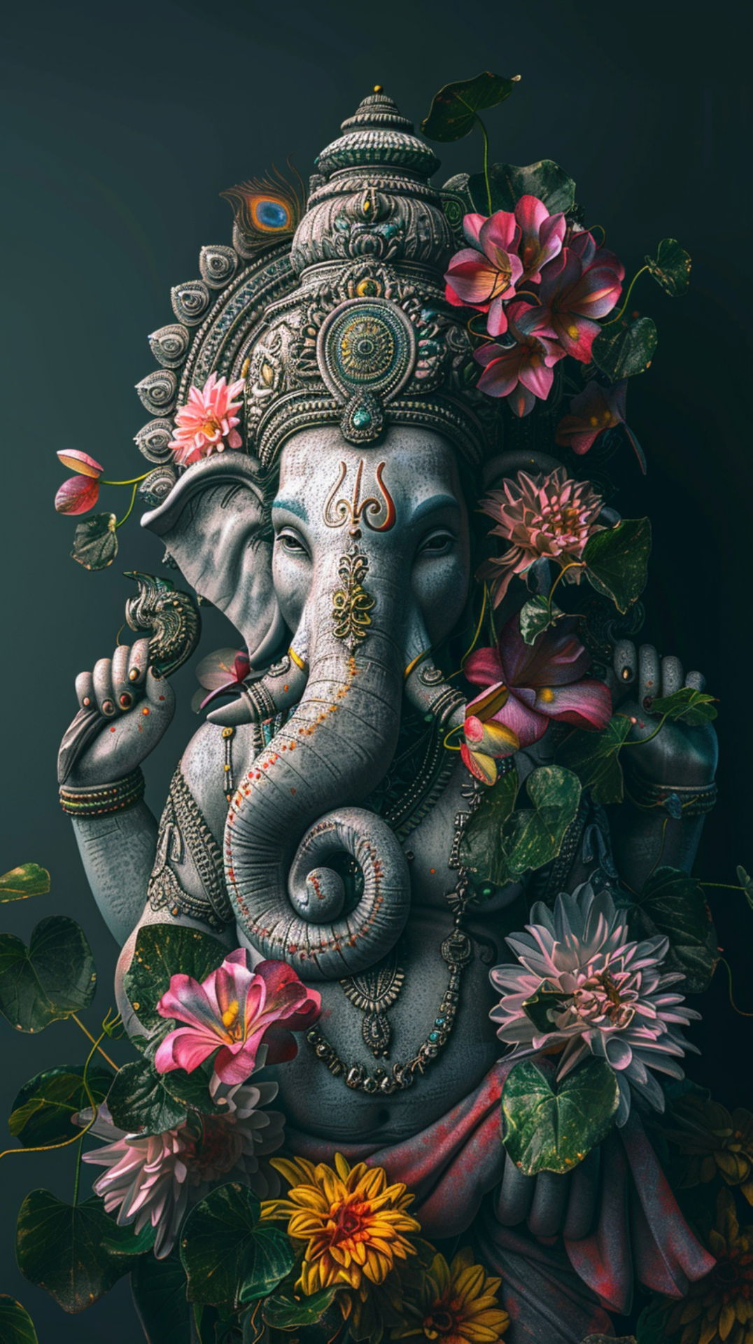 Ganesha surrounded by vibrant lotus flowers