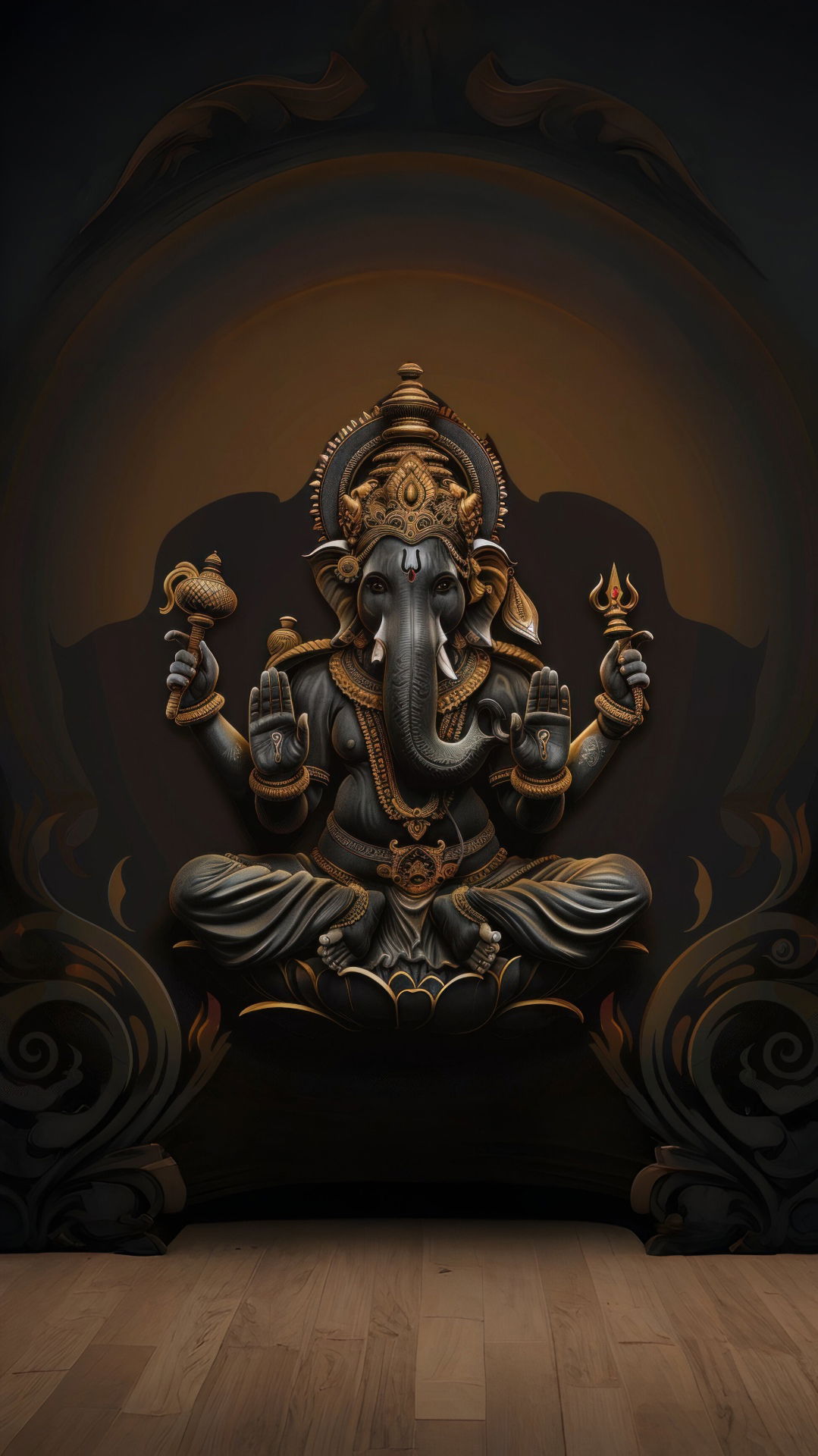 Lord Ganesha sitting in ornate setting