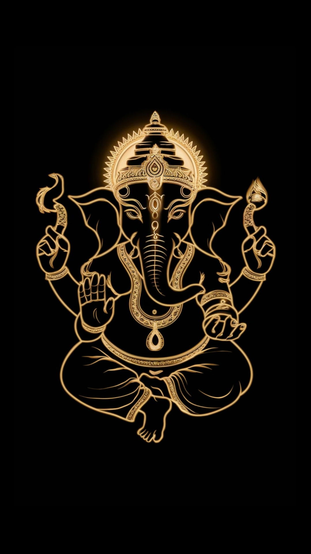 Golden Ganesha seated in lotus pose