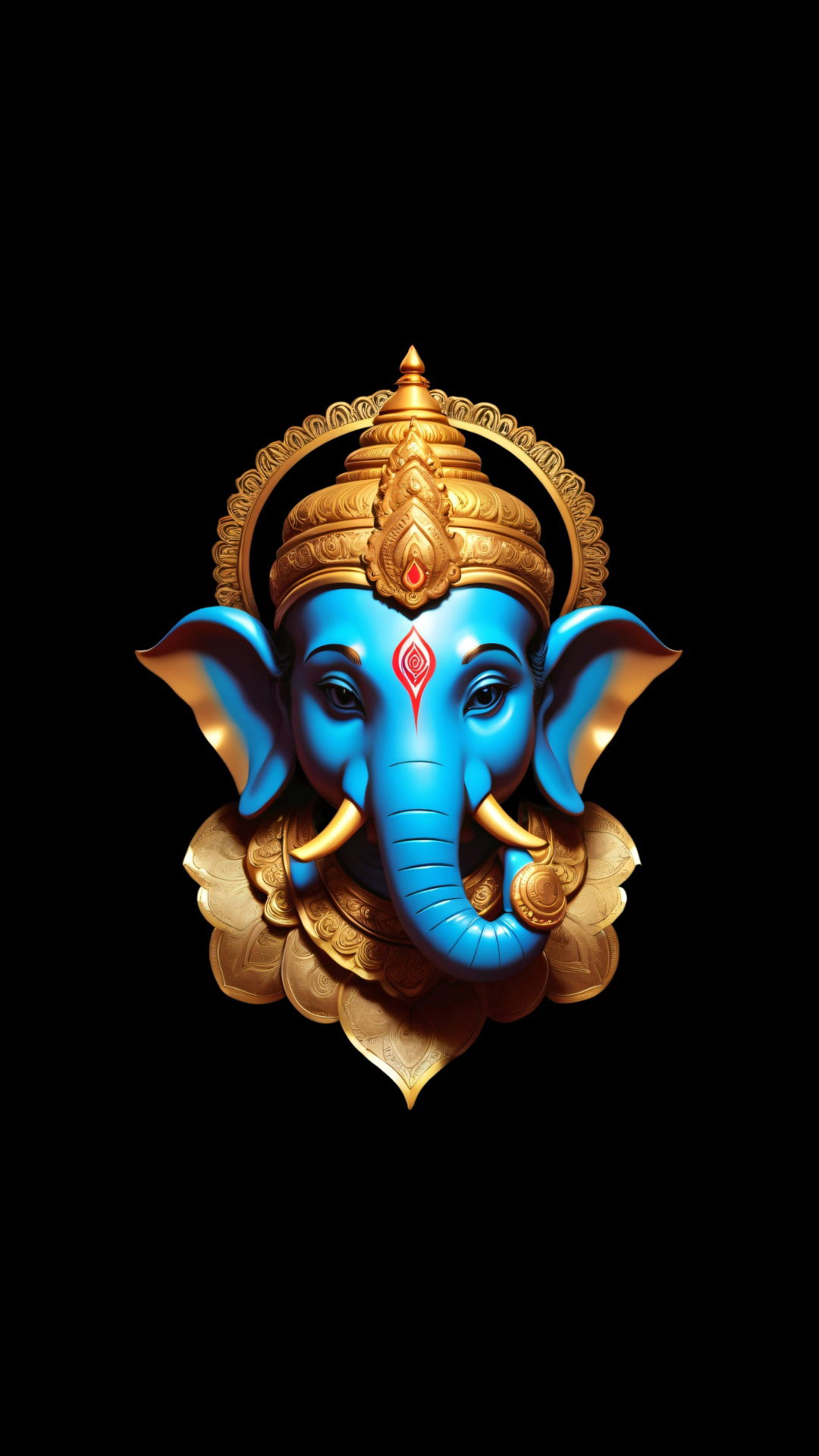 Blue Ganesha portrait with gold adornments