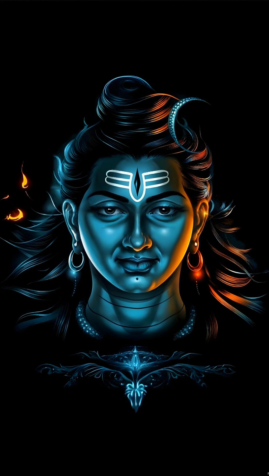 Lord Shiva\'s serene blue face portrait.
