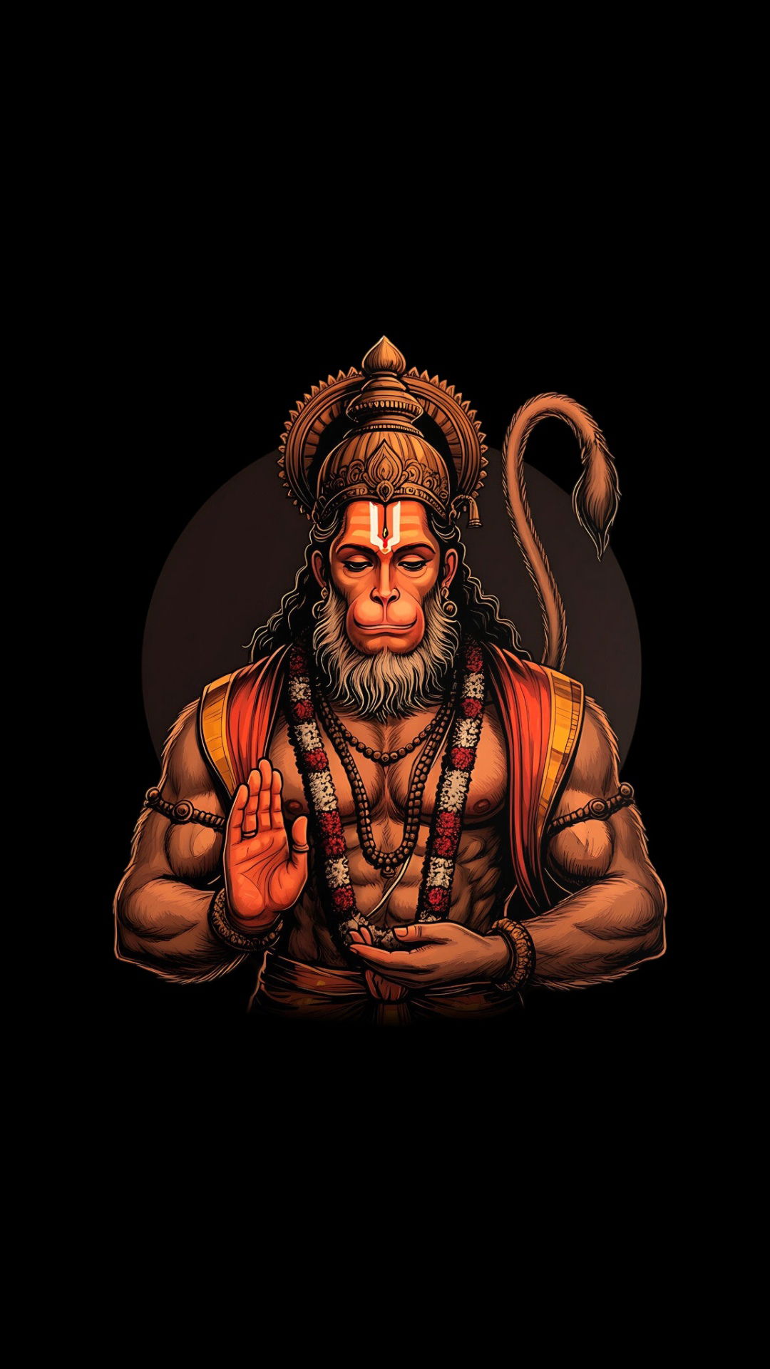 Hanumanji in a devotional pose, dark background