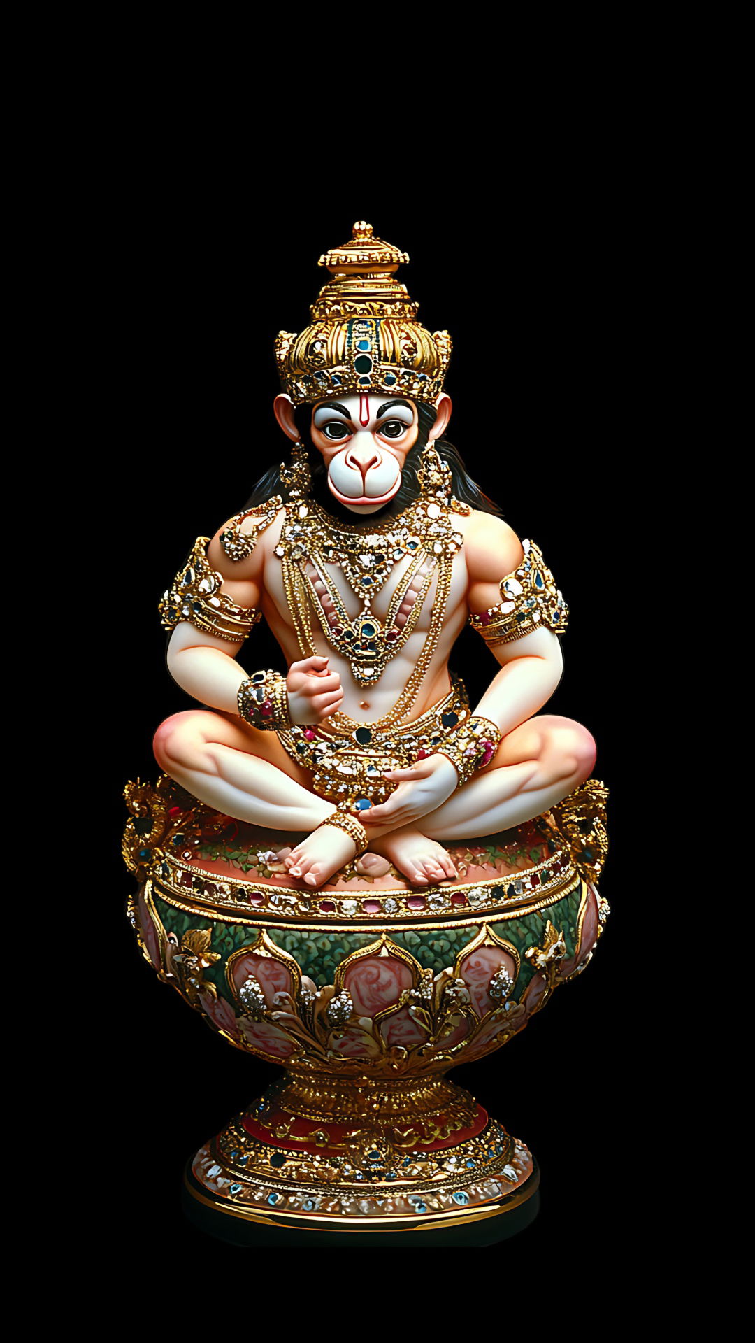 Hanuman seated in a lotus position.