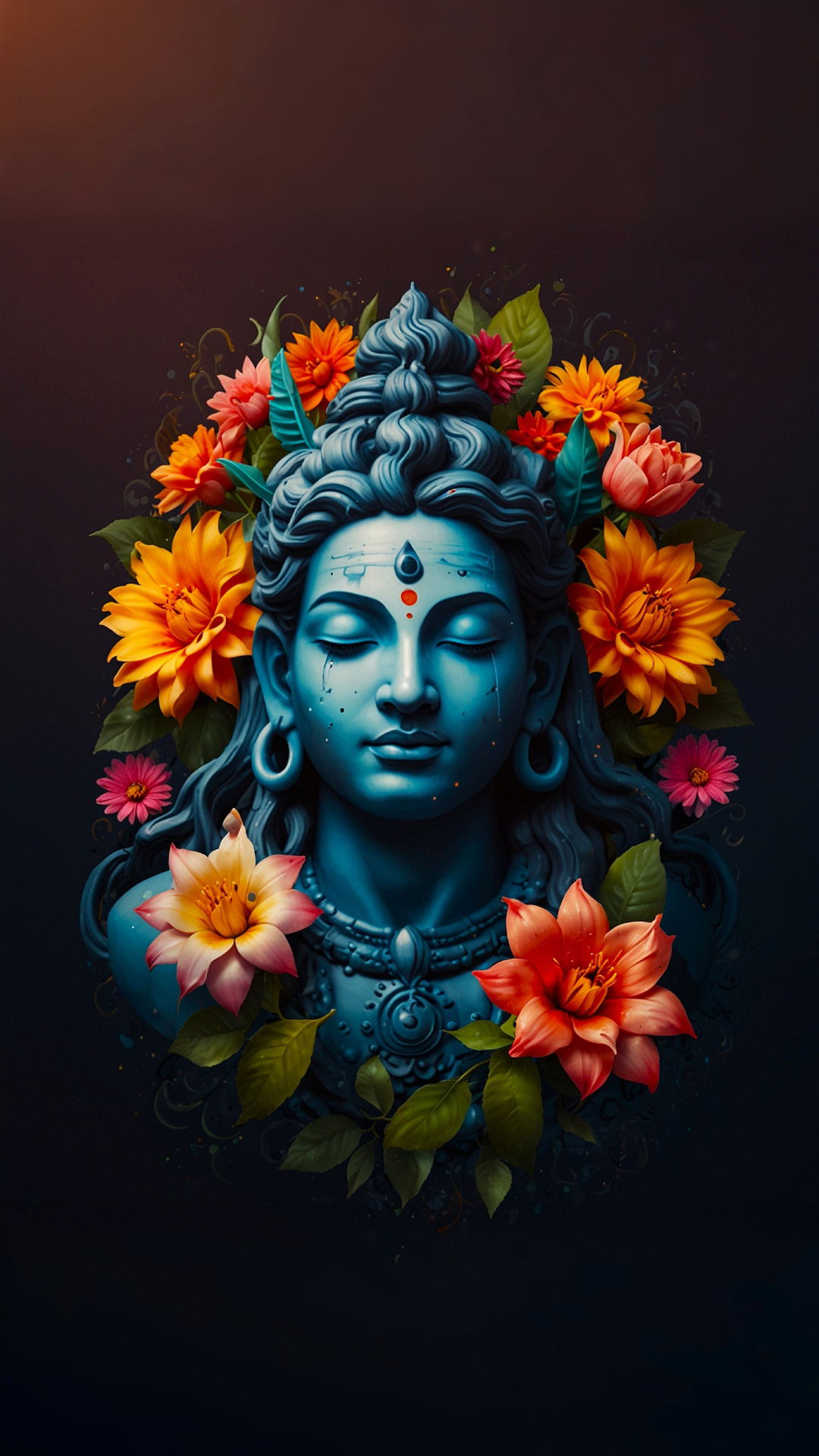 Lord Shiva amidst vibrant floral blooms